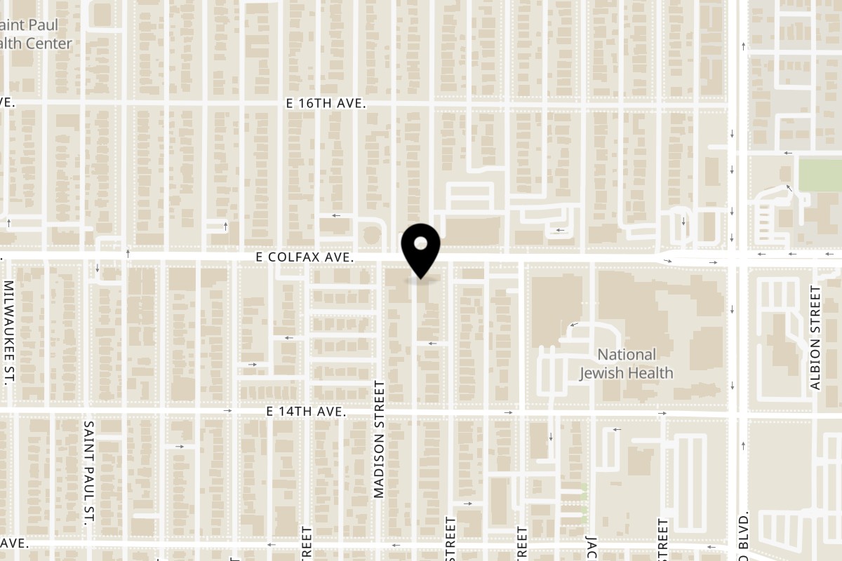 Map showing the location of Japon Denver on 3550 E Colfax Ave in Denver